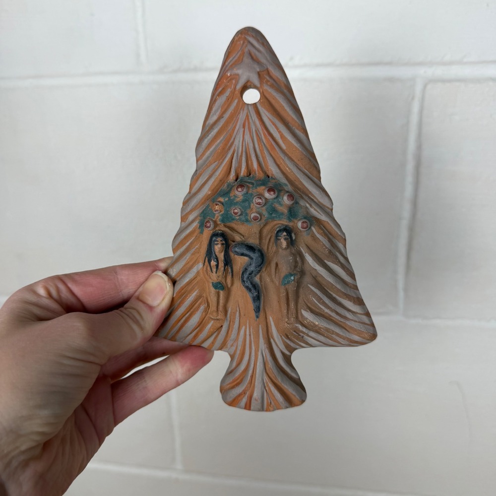 Vtg Metepec Mexico Pottery Adam Eve Tree of Life Wall Hanging Folk Art   
Signed